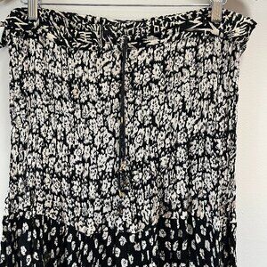 NEW Chaudry Anthropologie Women's Boho Crinkle Maxi‎ Skirt Print Black White 2X